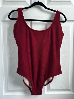 Kona Sol Maroon Ribbed One-Piece Swimsuit